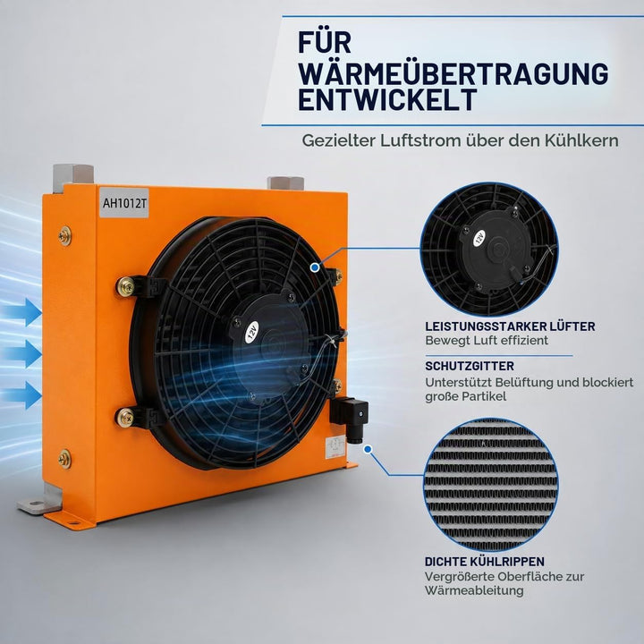 12V Hydraulischer Luftkühler Luftgekühlter Ölkühler, 120 W 100L/min Hydraulikölkühler Öl-Luftkühler,