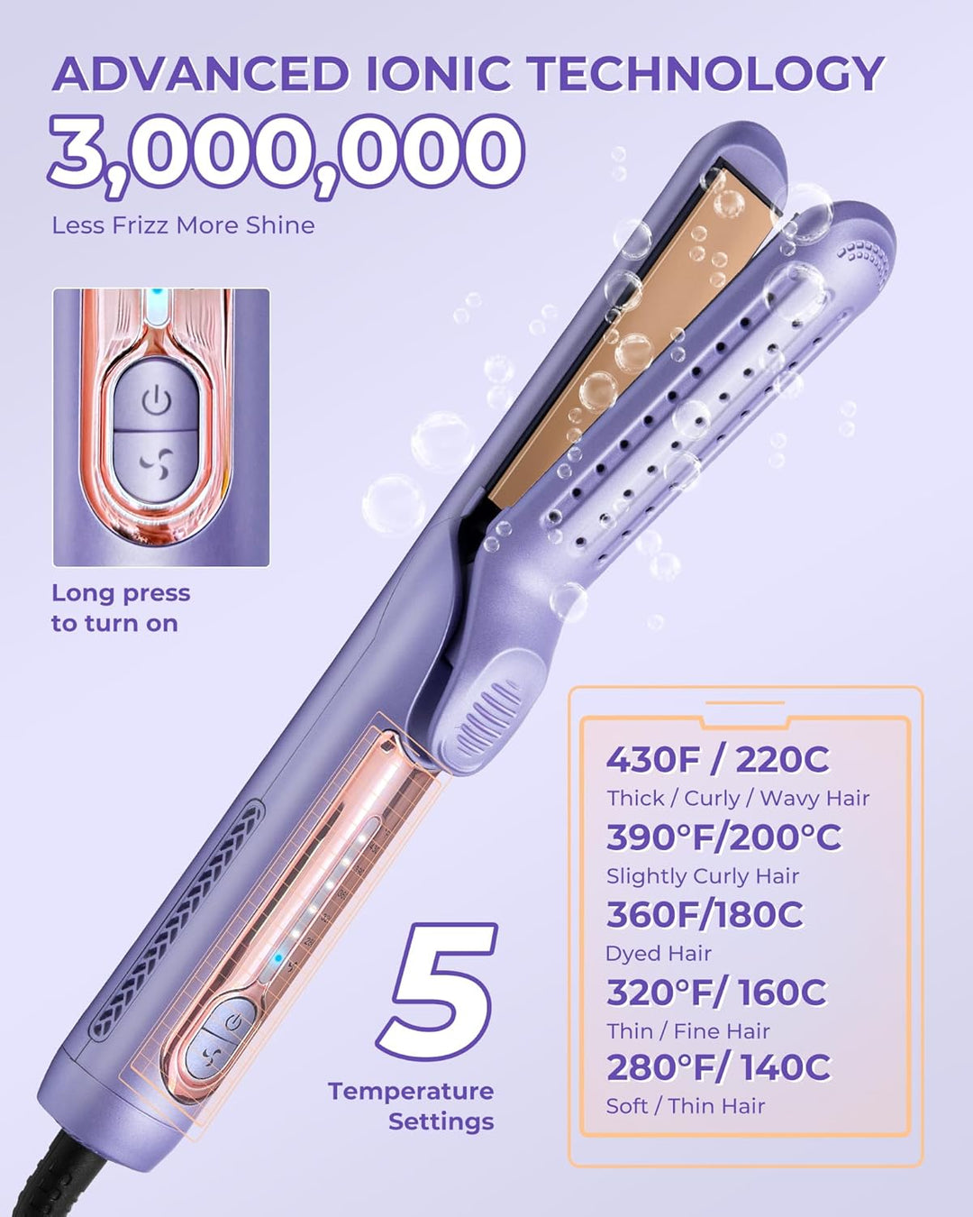 OKWRAP Air Haarglätter, Haarglätter mit Luft, Glätteisen Keratin 140-220°C, Air Straightener LED Dis