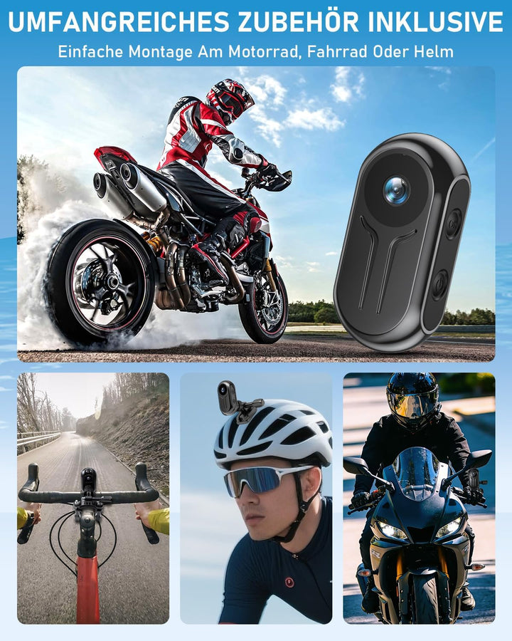Action Cam mit WiFi 2K Ultra-HD, Bodycam Körperkamera Mini 120° Weitwinkel, POV Kamera mit Bildschir