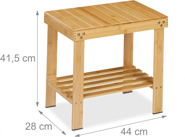 Relaxdays Badhocker aus Bambus, Sitzhocker mit extra Ablagefläche, HxBxT: 41,5 x 44 x 28 cm, Staurau