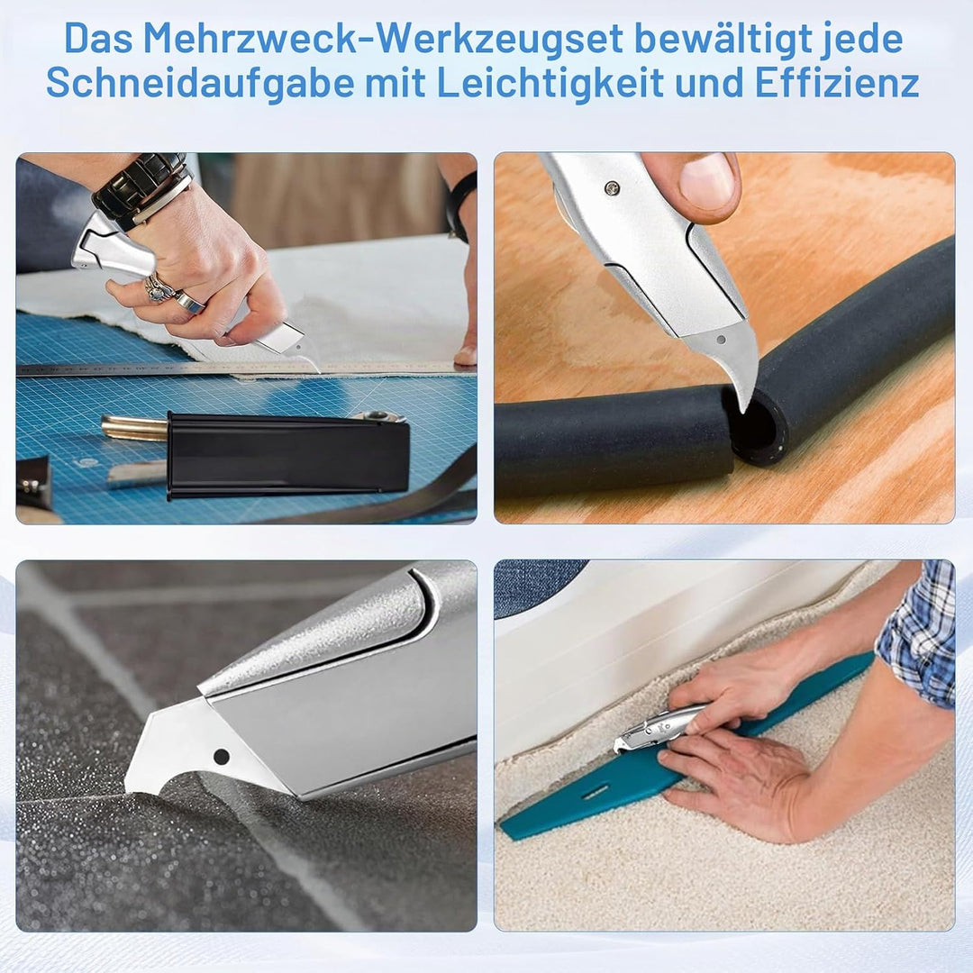 Teppichmesser Hakenklinge, Teppichmesser Profi mit 8 Stück Ersatzklingen, Cuttermesser Teppich, Cutt