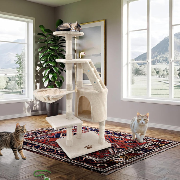 Beltom® KRATZBAUM KATZENKRATZBAUM KLETTERBAUM KATZENBAUM SPIELBAUM Park Spiele H. 120 cm - Beige, Be