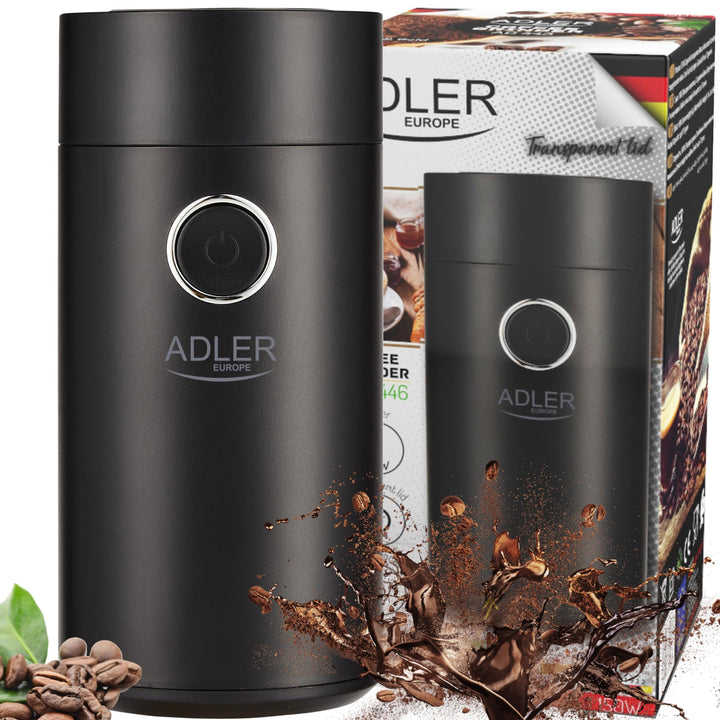 Adler AD 4446bs Elektrische Kaffeemühle aus Edelstahl, 150 W, Füllmenge bis zu 75g, Mühle für Kaffee