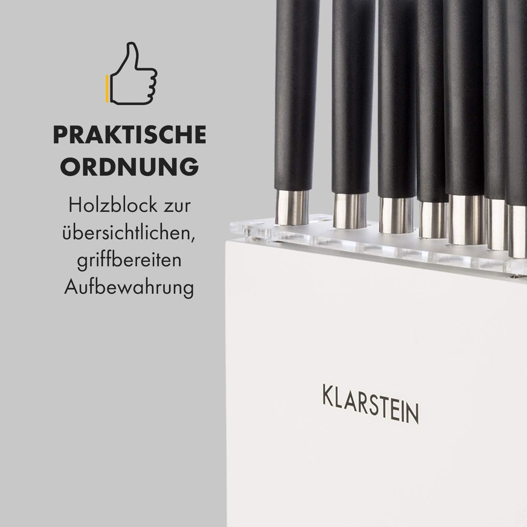 Klarstein Kitano Plus Messer-Set - 9 tlg. Set mit Holzblock und Bambus-Schneidebrett, 7 Präzisionskl