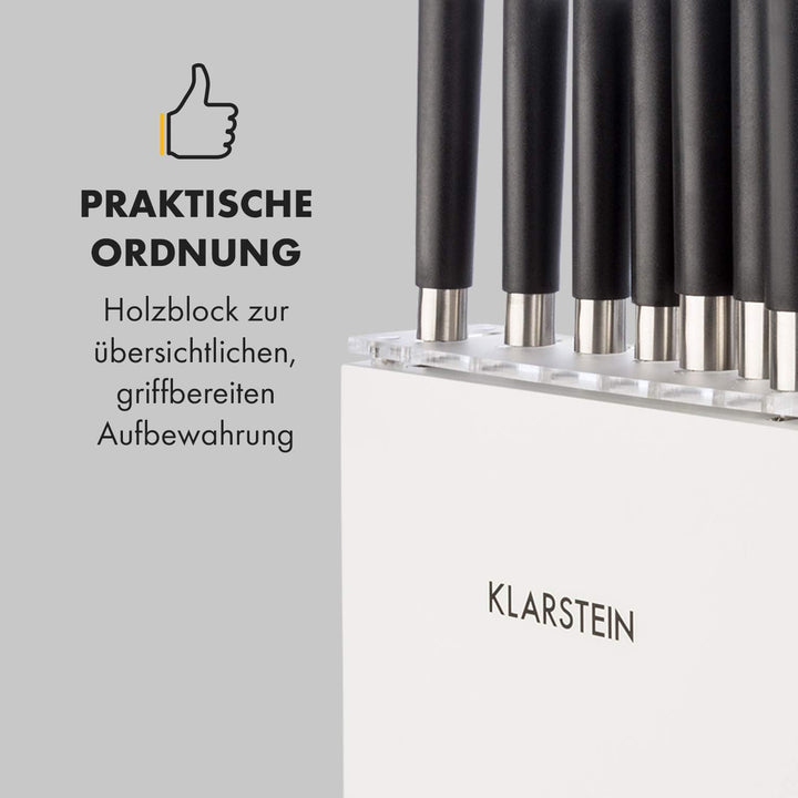 Klarstein Kitano Plus Messer-Set - 9 tlg. Set mit Holzblock und Bambus-Schneidebrett, 7 Präzisionskl