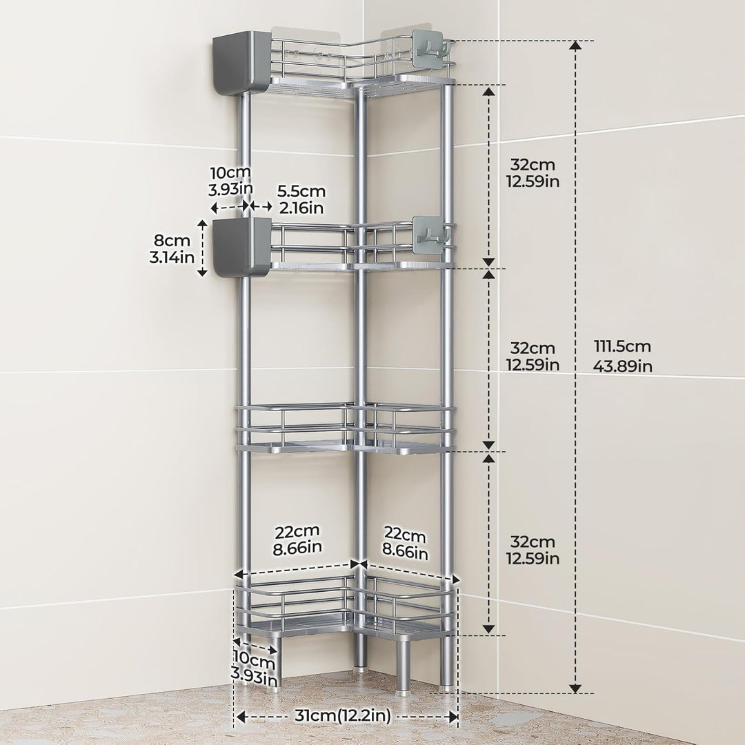 Orimade 4 Stück Duschablage Stehend Rostfrei,Ecke Duschregal Freistehende, Duschkörbe Stand für Bade