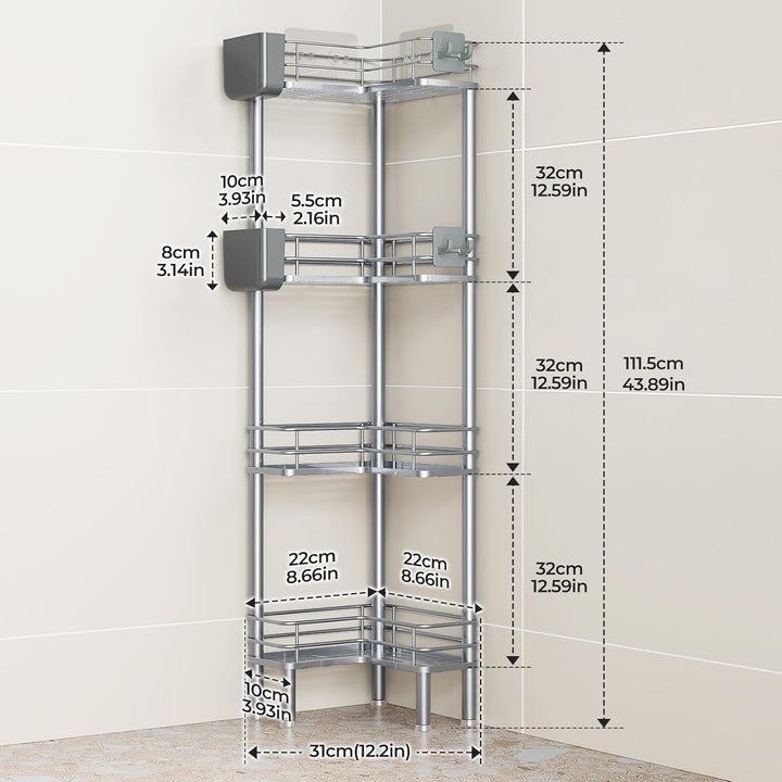 Orimade 4 Stück Duschablage Stehend Rostfrei,Ecke Duschregal Freistehende, Duschkörbe Stand für Bade