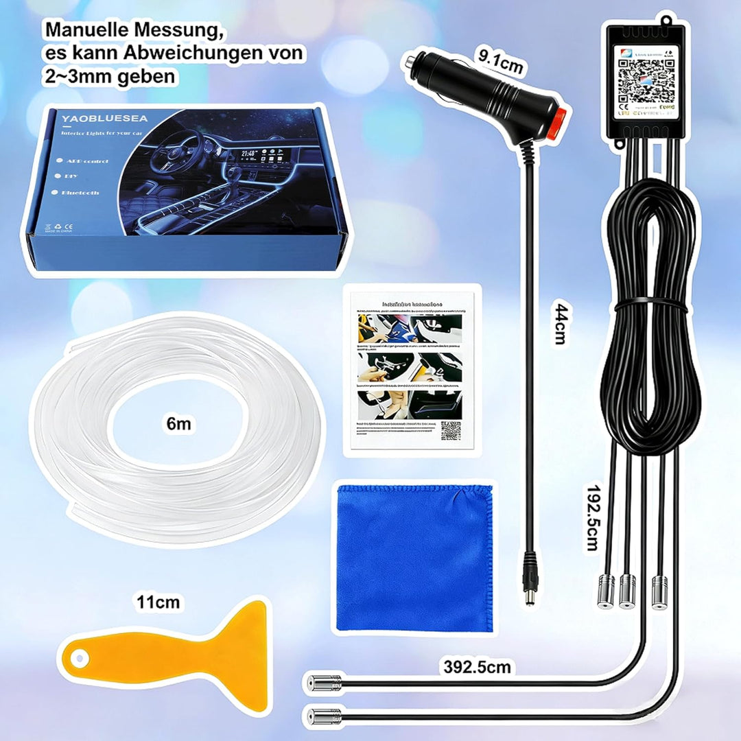 YAOBLUESEA 12V Auto LED Innenbeleuchtung, 6M LED 5050 RGB Ambientebeleuchtung Atmosphäre Neon Lichtl