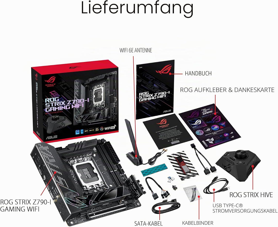 ASUS ROG Strix Z790-I Gaming WIFI Mainboard Sockel Intel LGA1700 (mini-ITX, DDR5 Speicher, 2x M.2, P