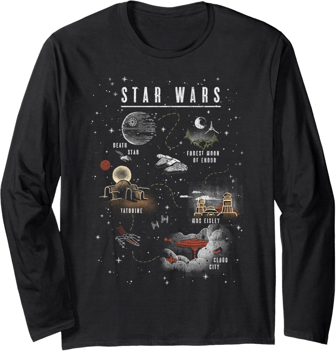 Star Wars Galaxy Movie Map Langarmshirt
