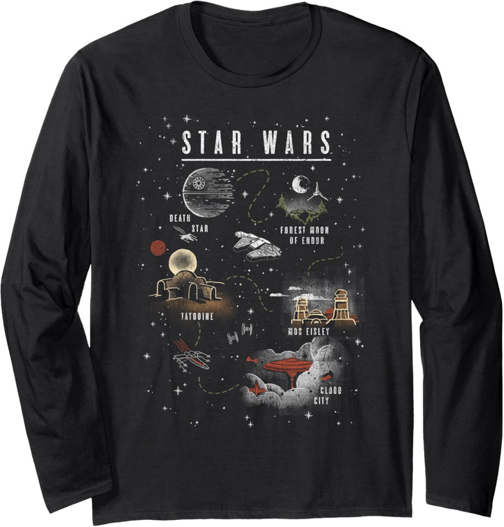 Star Wars Galaxy Movie Map Langarmshirt