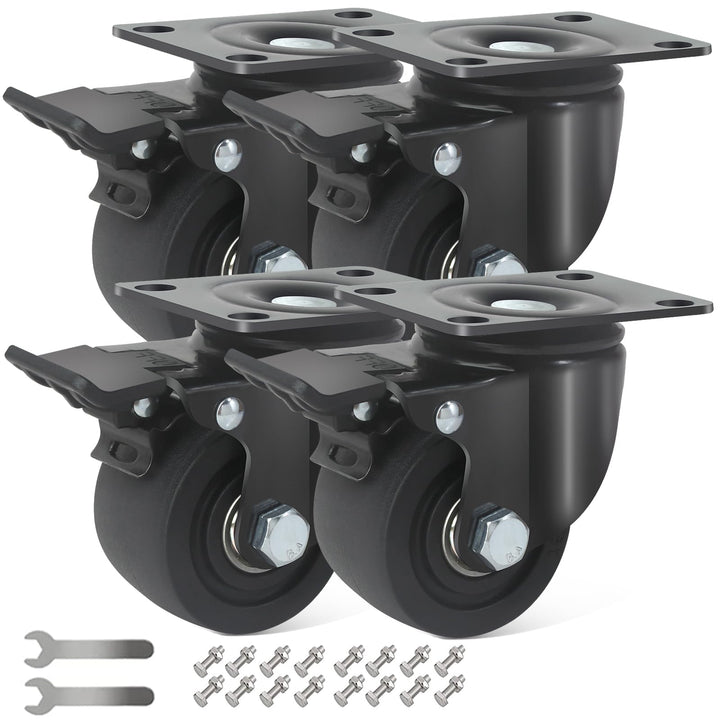RRIUTO Schwerlastrollen bis 2000KG, 75MM Lenkrollen Niedriger Schwerpunkt Schwarz Transportrollen Mö
