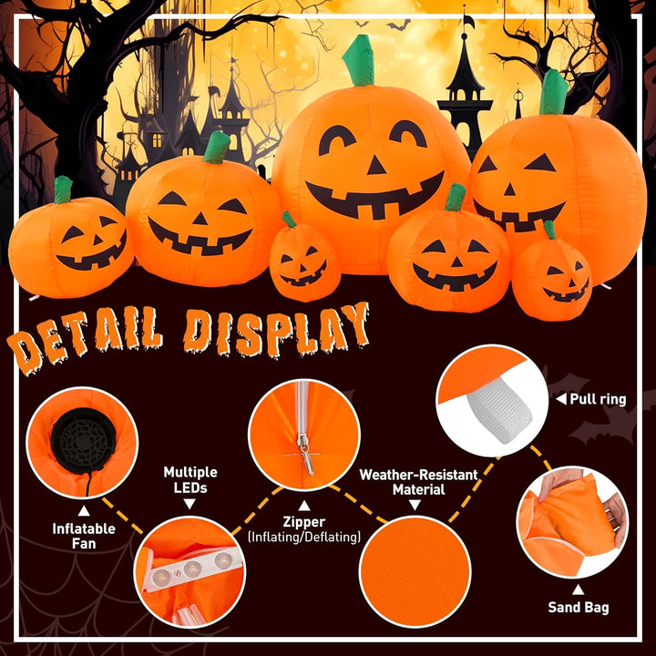 Solpex Halloween Deko, aufblasbar Kürbis Dekoration, 240 cm, 7 Kürbis-Set mit 21 LED Beleuchtung für