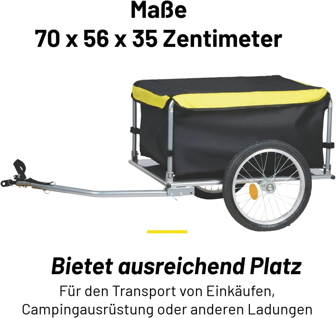 DUNLOP Fahrradanhänger – Lastenanhänger mit Reflektoren und verstellbarem Regenschutz – Gelb