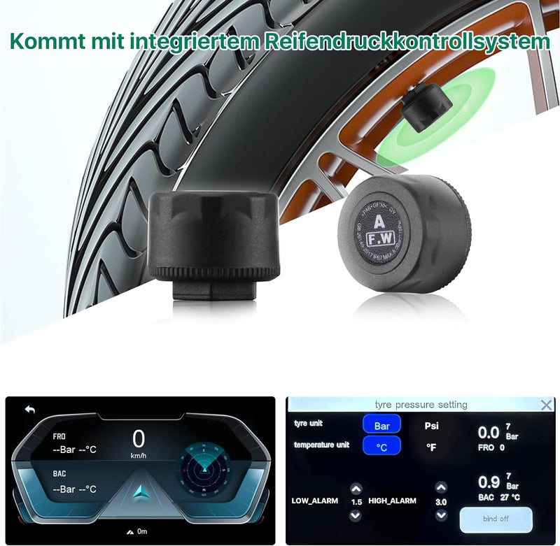 Motorrad DVR Wireless Apple Carplay, Android Auto, TPMS, Dual AHD 1080P Front/Rückfahrkameras, GPS,