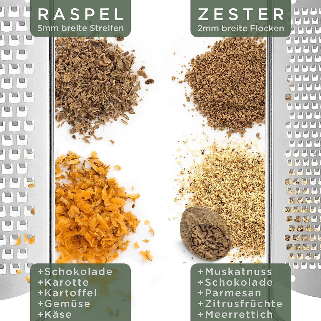 WALDWERK Käsereibe (2er Set) - Parmesanreibe mit Design Holzgriff - Zesterreibe aus Edelstahl mit ge