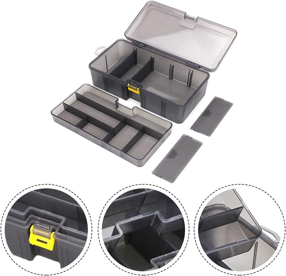 Köderausrüstungsbox, doppellagiges Angelzubehör, verstellbare Kunstköderhaken-Box zum Angeln, 21,5 x