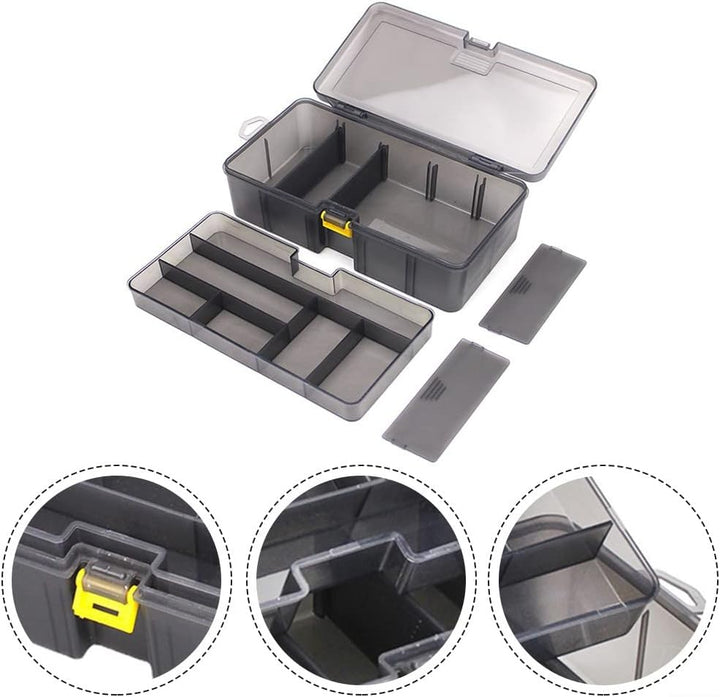 Köderausrüstungsbox, doppellagiges Angelzubehör, verstellbare Kunstköderhaken-Box zum Angeln, 21,5 x
