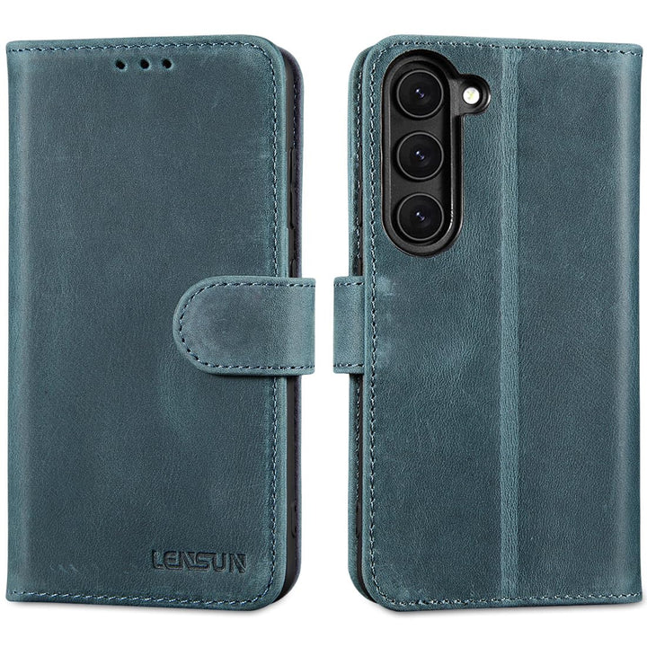 LENSUN Echtleder Handyhülle für Samsung Galaxy S23, Lederhülle [RFID Schutz Kartenfach][Standfanktio