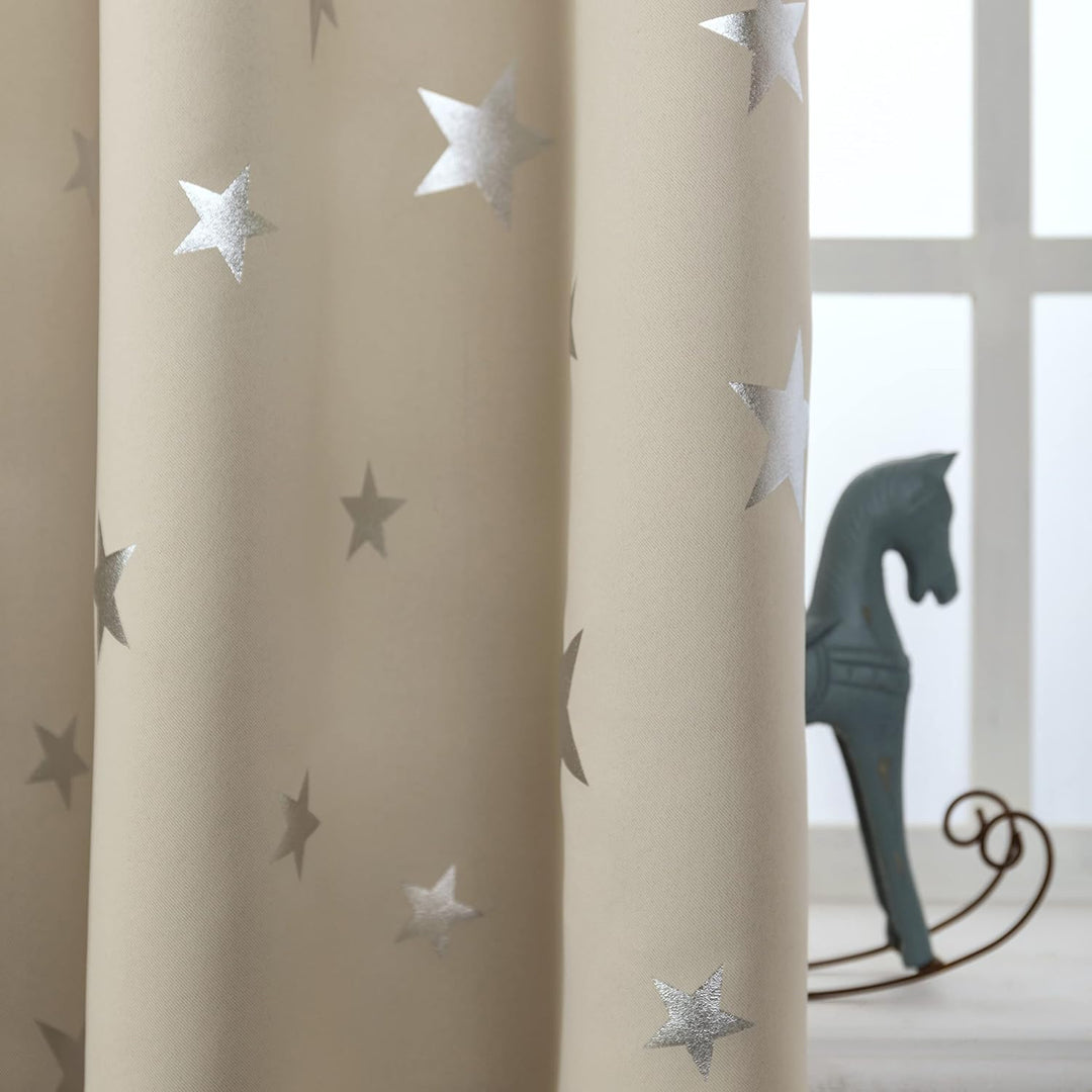 GIRASOLE HOME® Paar weiche Verdunkelungsvorhänge, Motiv: silberfarbene Sterne, weicher Vorhang für I