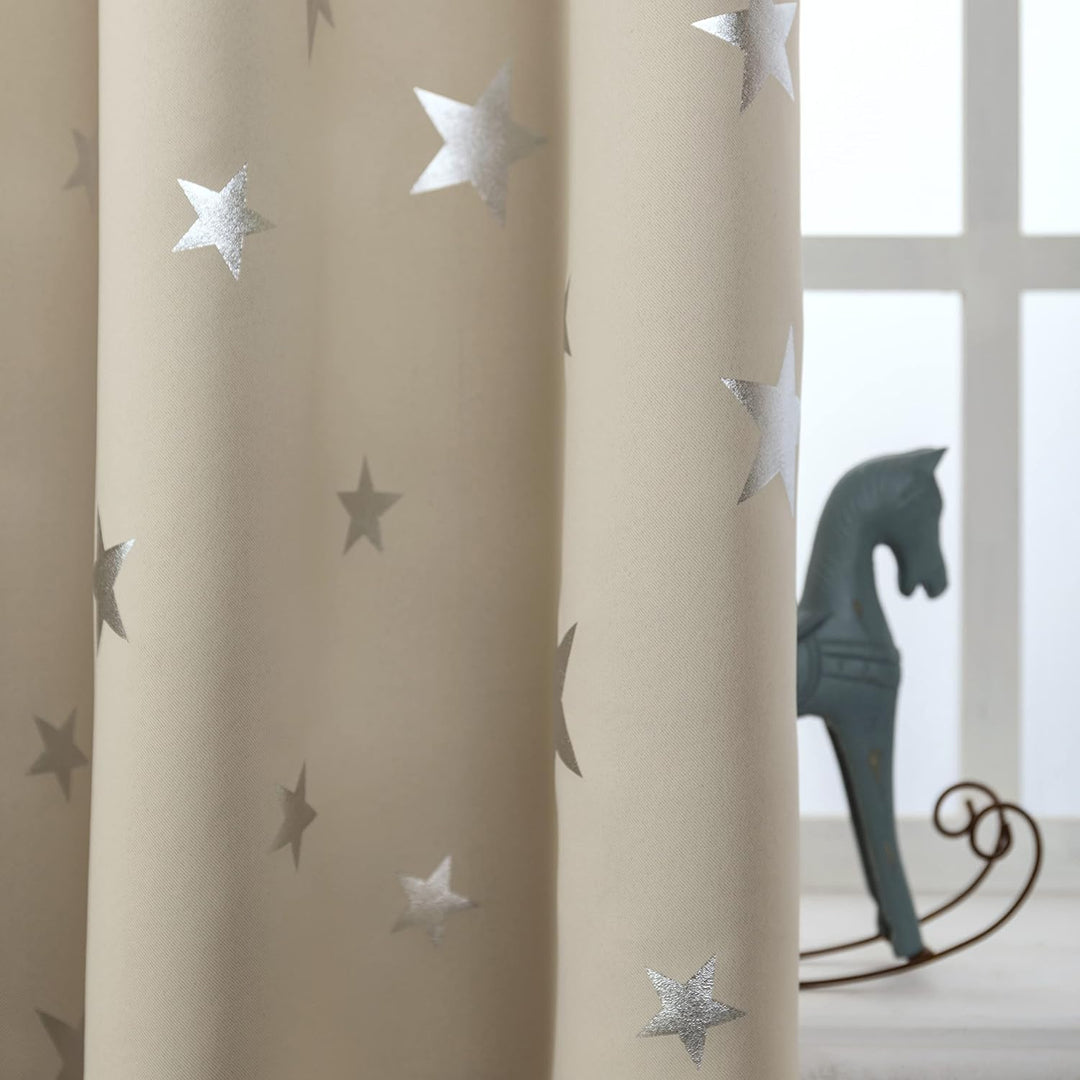 GIRASOLE HOME® Paar Verdunkelungsvorhänge weich gemustert, Sterne, weich, für Innenräume mit Tasche