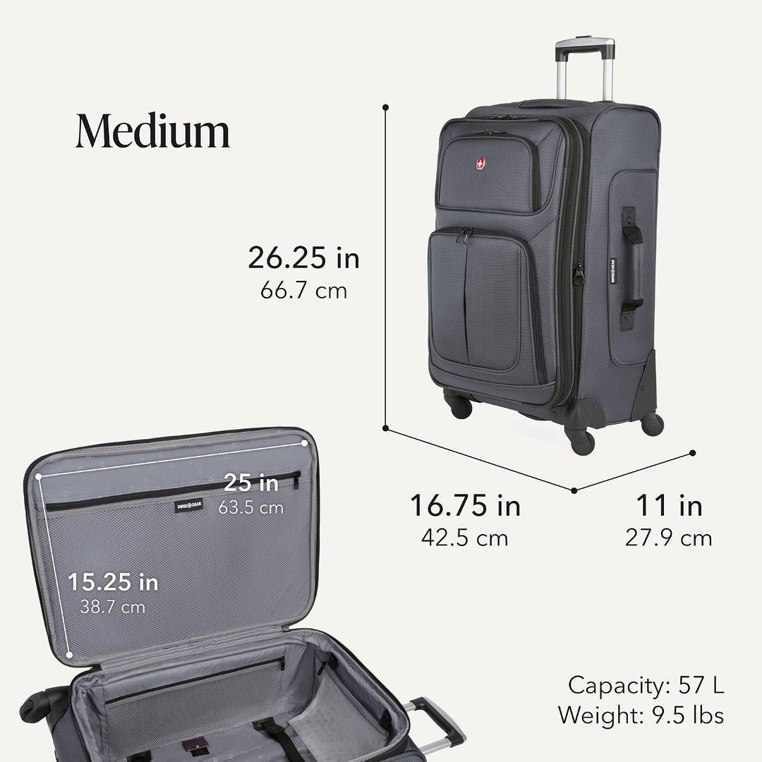 Swiss Gear Sion Softside Erweiterbares Rollgepäck, grau dunkel, 3-Piece Set (21/25/29), Sion Softsid