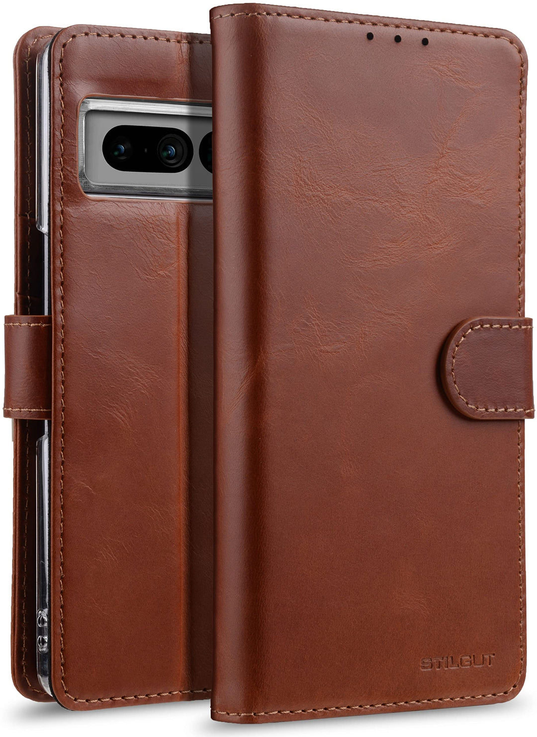STILGUT Talis kompatibel mit Google Pixel 7 Pro Hülle mit Kartenfach aus Leder, Wallet Case, Lederhü