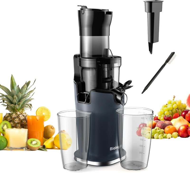 Biolomix Entsafter Slow Juicer 7.8 CM breiter Schacht 200 W Entsafter Gemüse und Obst Kaltpress Ents