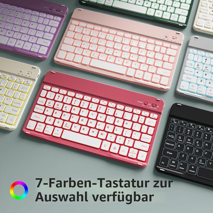 Hülle mit Tastatur für iPad 11 Generation A16/10 Generation (11/10.9 Zoll, 2025/2022), 7-farbige Bel
