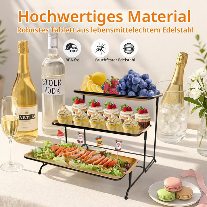 FoiiLiio 3-stufiges Serviertablett für Partyzubehör, 32x16cm Servierplatte zum Anrichten von Speisen