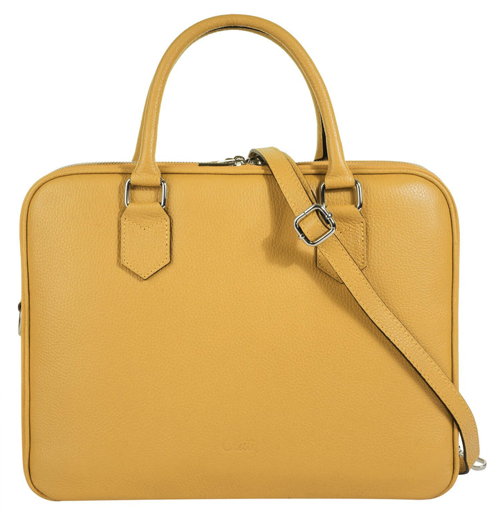 Cluty Aktentasche echt Leder Damen - 021833 Gelb, Gelb