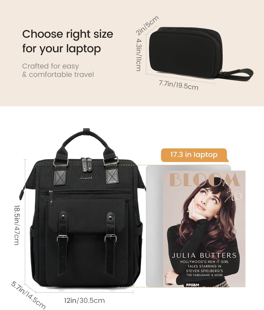 LOVEVOOK Rucksack Damen, Gross Laptop Schulrucksack Mädchen Teenager 17 Zoll mit Datenkabel-Beutel,