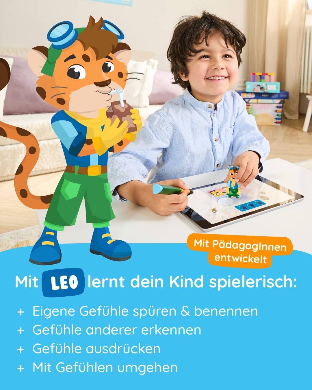 Edurino Figur Leo Meine Gefühle ab 4 Jahren inkl. App | Eigene Gefühle spüren & benennen | Gefühle A