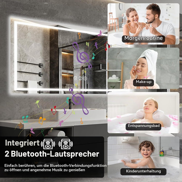 Ratsamee Badspiegel mit Beleuchtung LED, 100x60cm Bluetooth Spiegel mit Light, Wandspiegel mit Front