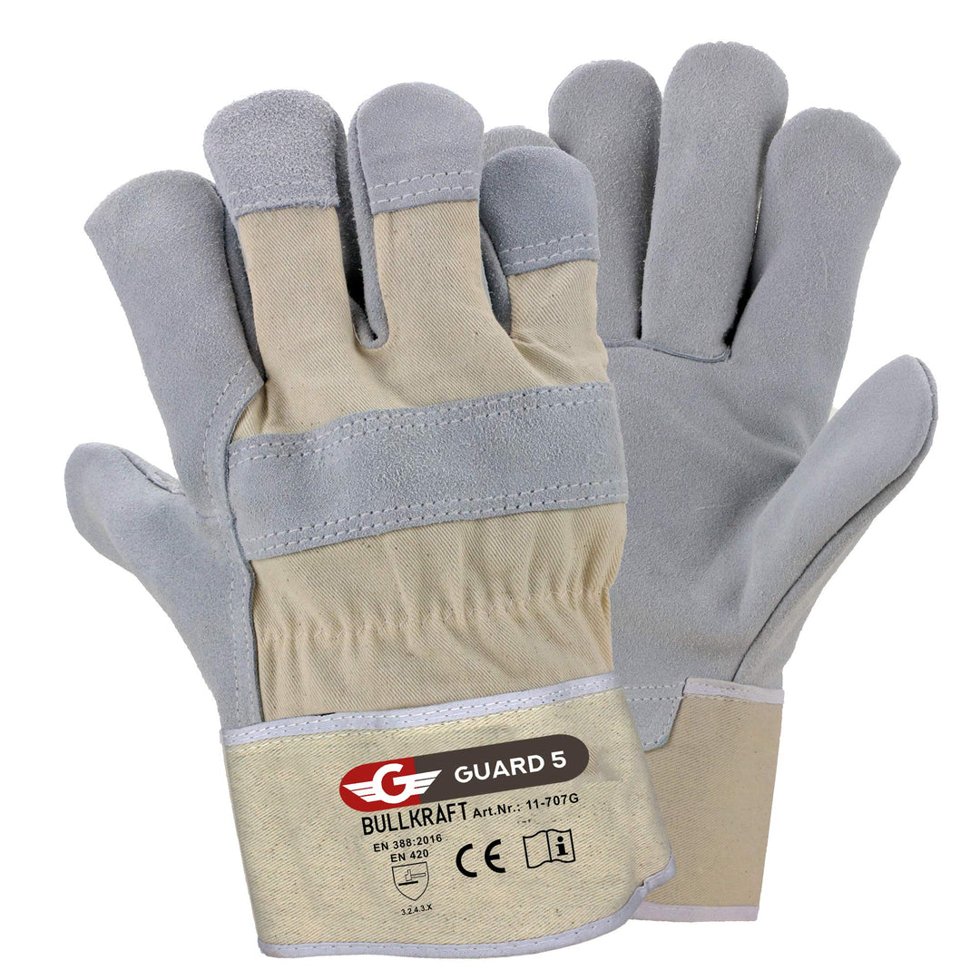 GUARD 5-12 Paar Leder Arbeitshandschuhe (Gr. 11 / XXL) - robuste Bau- und Gartenhandschuhe - Rindspa
