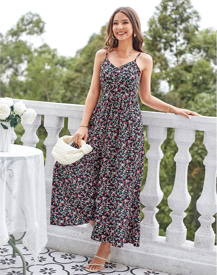 LAISHEN Jumpsuit Damen Sommer Overall Elegant Festlich Hochzeit Lang Hosenanzug Weites Bein Hose Pla