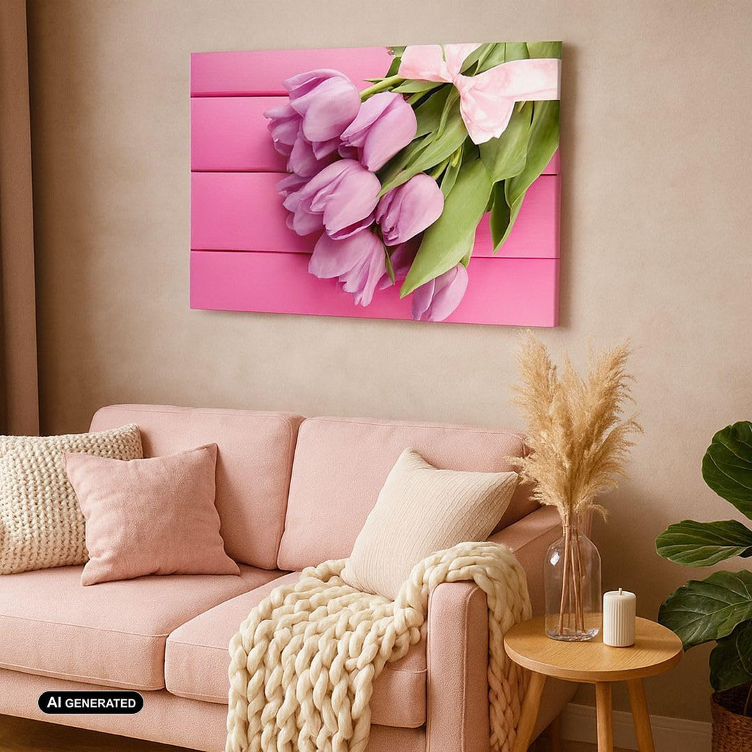 Bilder auf Leinwand 100x70cm Leinwandbild Tulpen Blumenstrauss Garten Gross Wanddeko Bild Schlafzimm