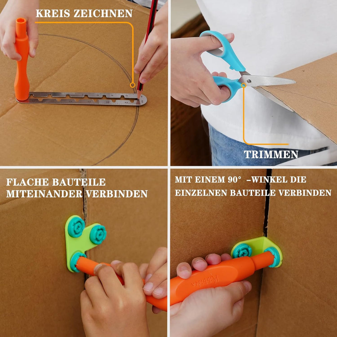 Kibbidea Karton-Baukasten für Kinder (170 Teile), Werkzeugkasten aus recycelter Pappe, Kreatives STE