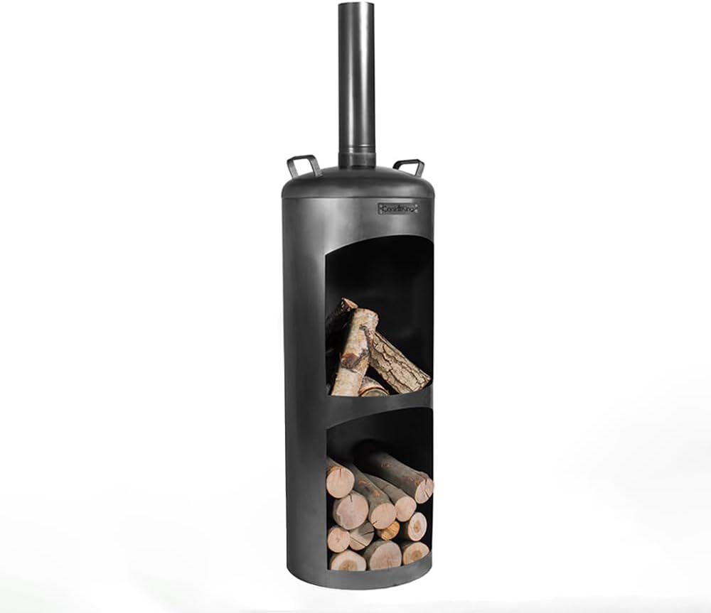 CookKing Terrassenofen Faro aus Stahl | 40x40x158 cm, Schwarz | Handgefertigt in Europa | Ideal für