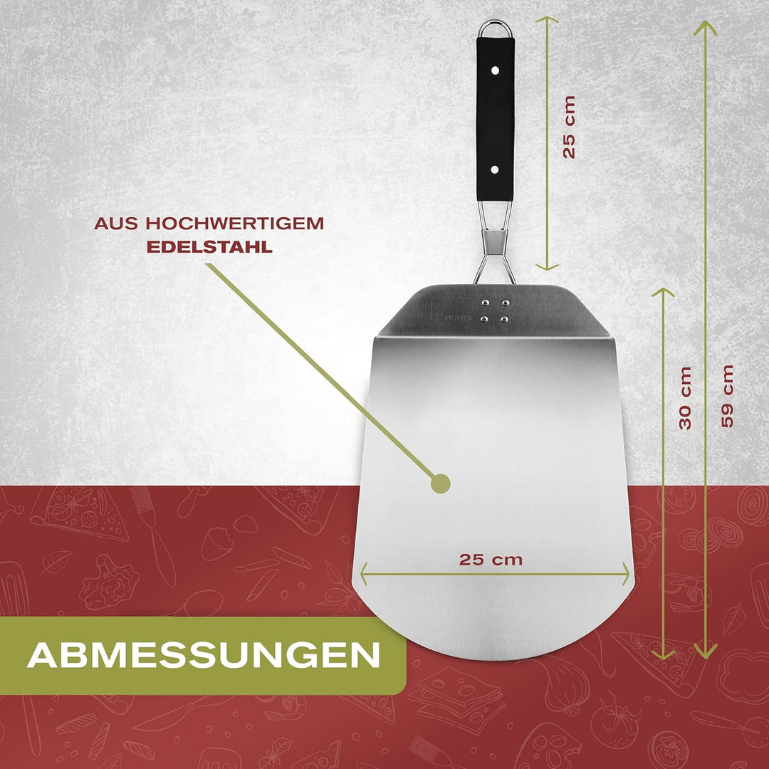 Pizzaschieber Edelstahl für den Grill & Ofen, Pizzaschaufel mit praktischen Einklapp-Griff zum einfa