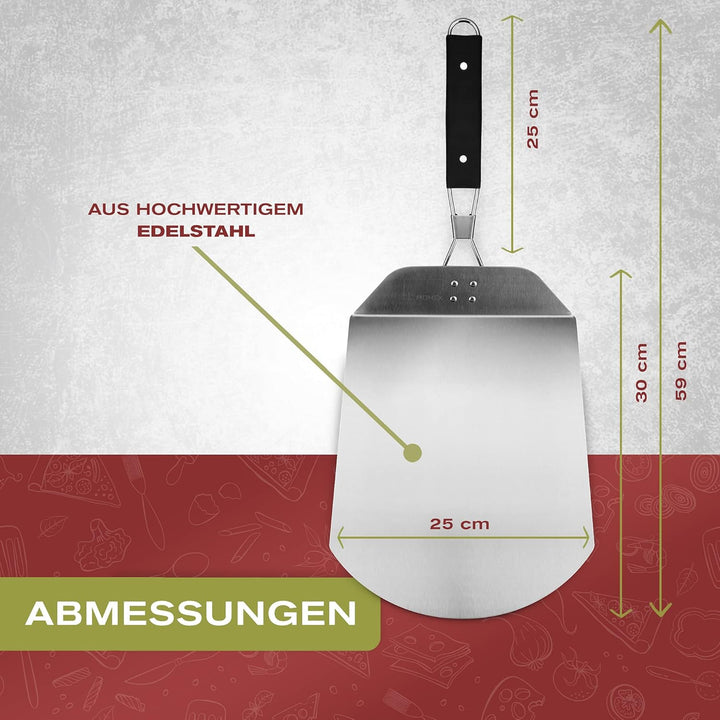 Pizzaschieber Edelstahl für den Grill & Ofen, Pizzaschaufel mit praktischen Einklapp-Griff zum einfa