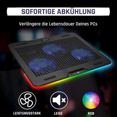 KLIM Aurora + Laptop-RGB-Kühler- 11 bis 17 Zoll + Laptop-Gaming-Kühlung + USB-Lüfter + Stabil und le