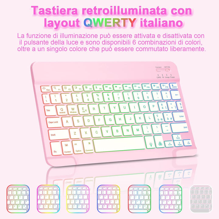 Bettdow für Samsung Galaxy Tab S9 FE+/S9+ 2023 Tastatur Hülle, Rosa (Italienisch), Rosa