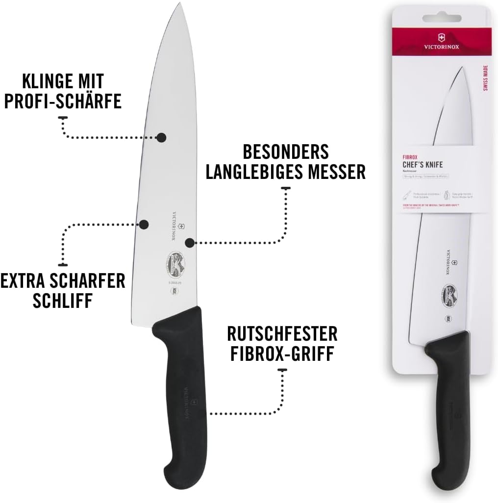 Victorinox Fibrox Kochmesser, Breites Universalmesser für Fleisch, Fisch, Gemüse und Kräuter, 25 cm,