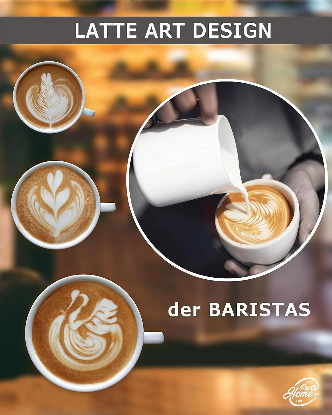 Pro@Home43 - Barista Milchkännchen Edelstahl weiss 600ml (auch 350ml) inkl. Latte Art Stift/Milchsch