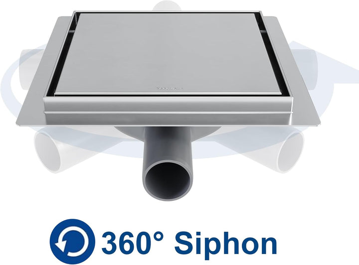 Neodrain Duschrinne Quadratisch Edelstahl Bodenablauf mit 360° Siphon Geruchsstop, Haarfilter 2 in1