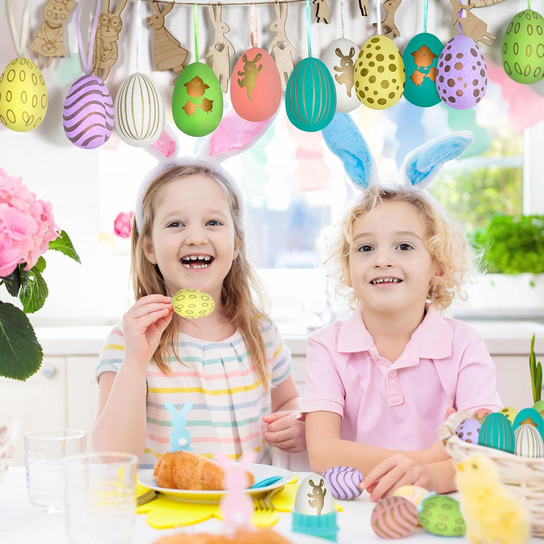 42x Ostereier zum Aufhängen, Bunte Ostereier Plastik, Osterdeko für Draussen,Easter Egg(6 cm * 4 cm)