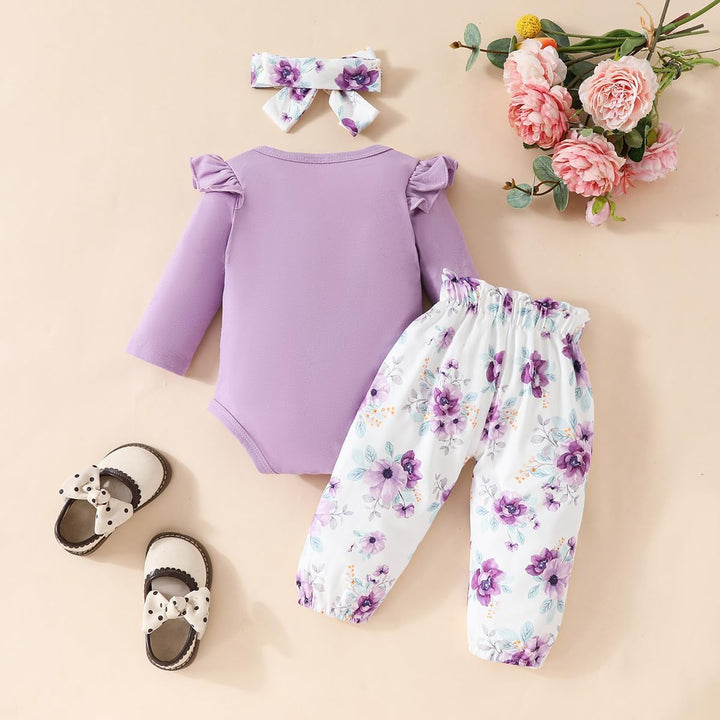 Neugeborenes Baby Mädchen Kleidung Papas Mädchen Langarm Strampler Tops Blumenhosen Sets Stirnband S