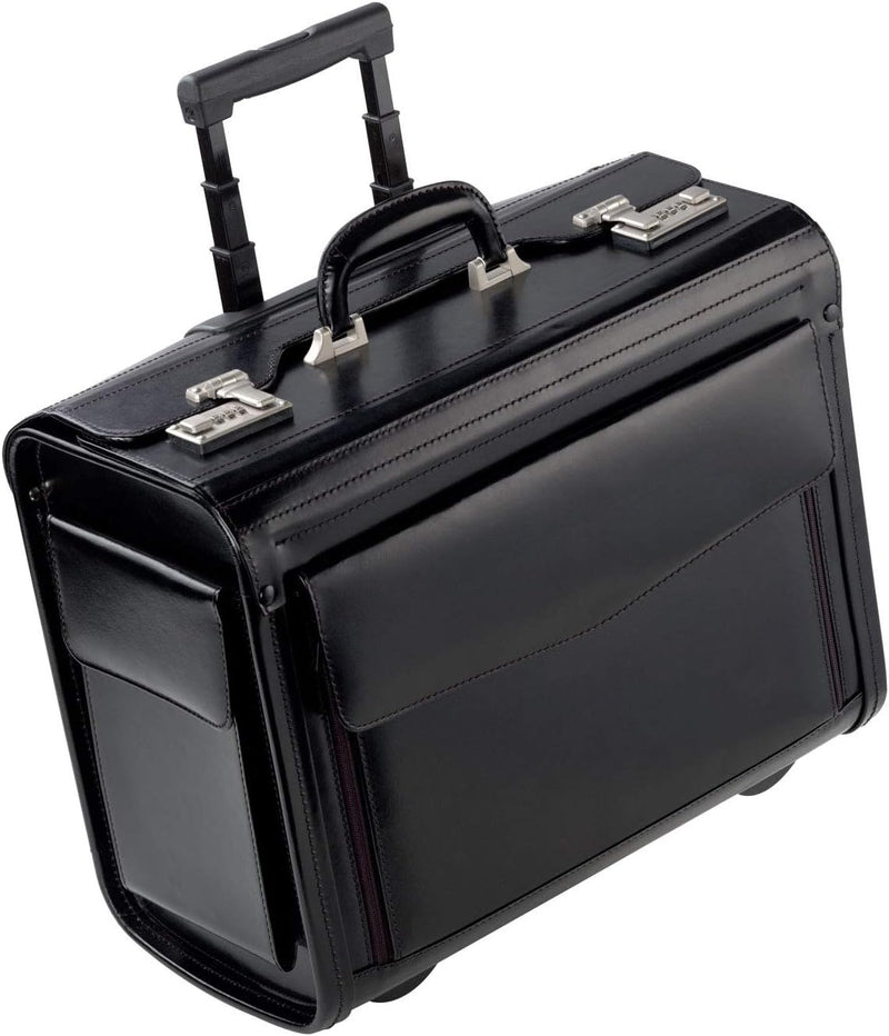 Leder Aktenkoffer Trolley Pilotenkoffer Rollen Laptop Koffer Schwarz 46 Bowatex