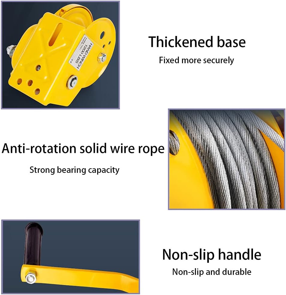 Aprilhp Handseilwinde Klein mit Bremse Hand Seilwinde mit Kabel und Stahlhaken, Tragbar Bootswinde f